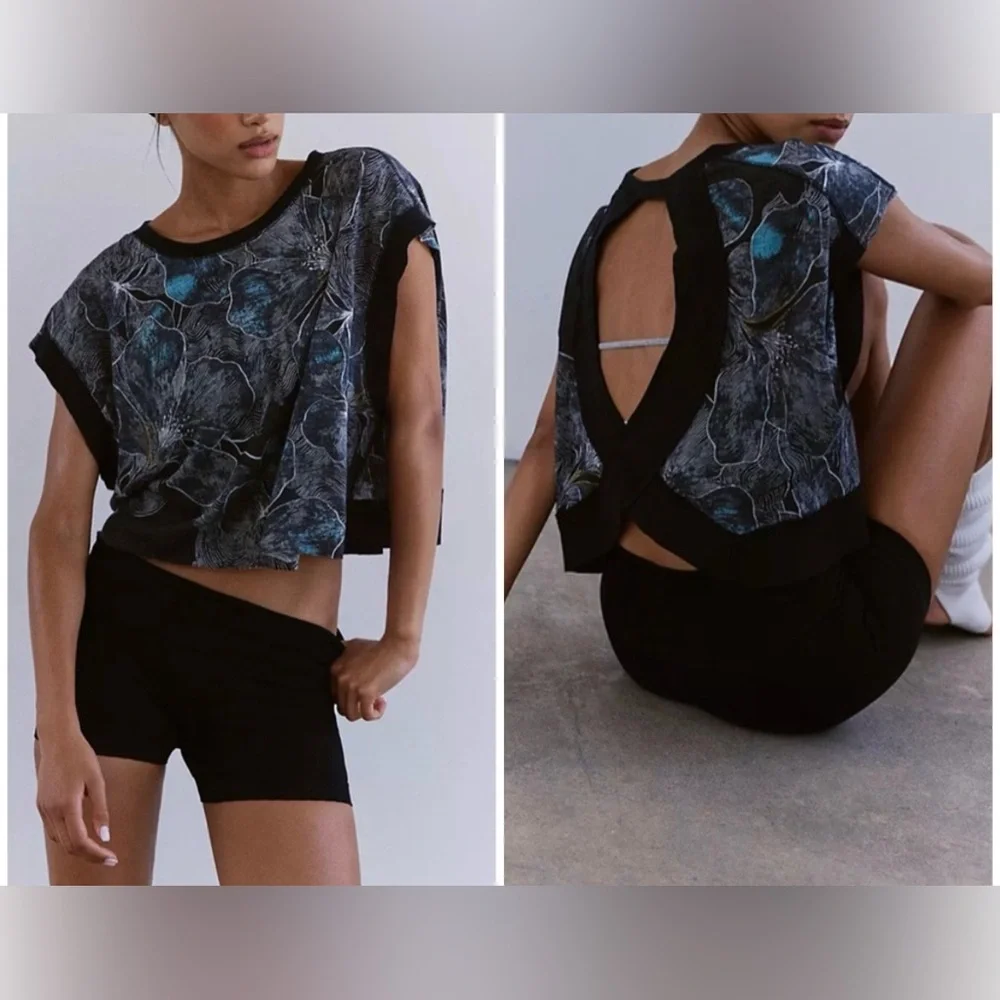 NWT Free People FP Movement My Time Printed Tee midnight floral combo - XS S M L